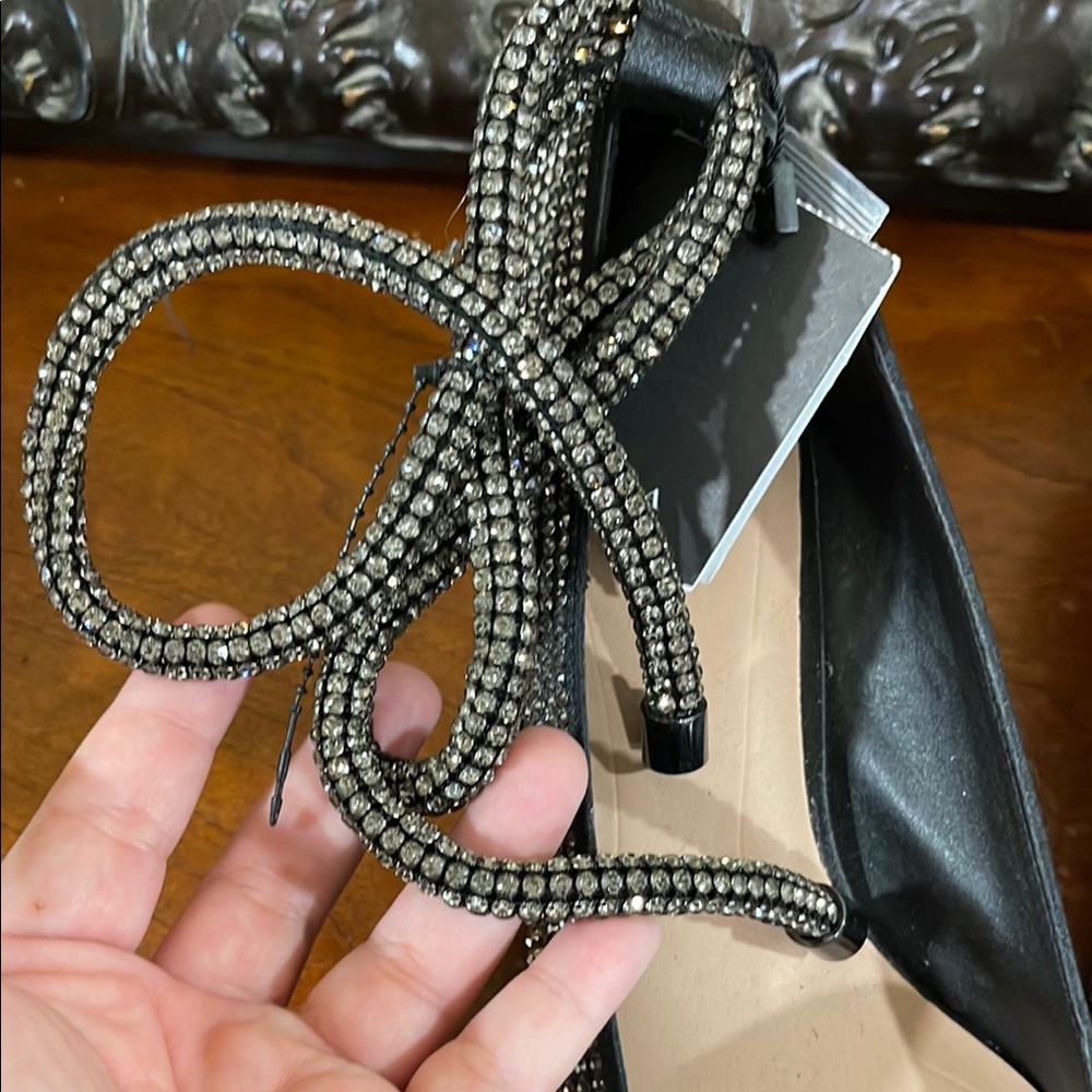 Zara Black and Silver rhinestone Heels with tie straps - Picture 2 of 6